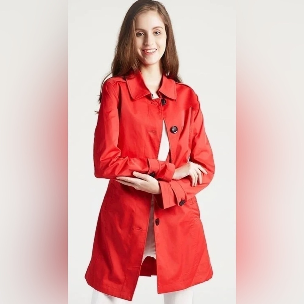 Gap Trench Coat Womens Size Small‎ Coral Pink Heavy Cotton Floral Lined